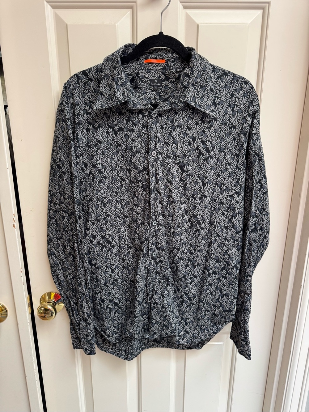 Paul Smith Black & Grey Leaf-Print Long-Sleeve Button-Down Shirt